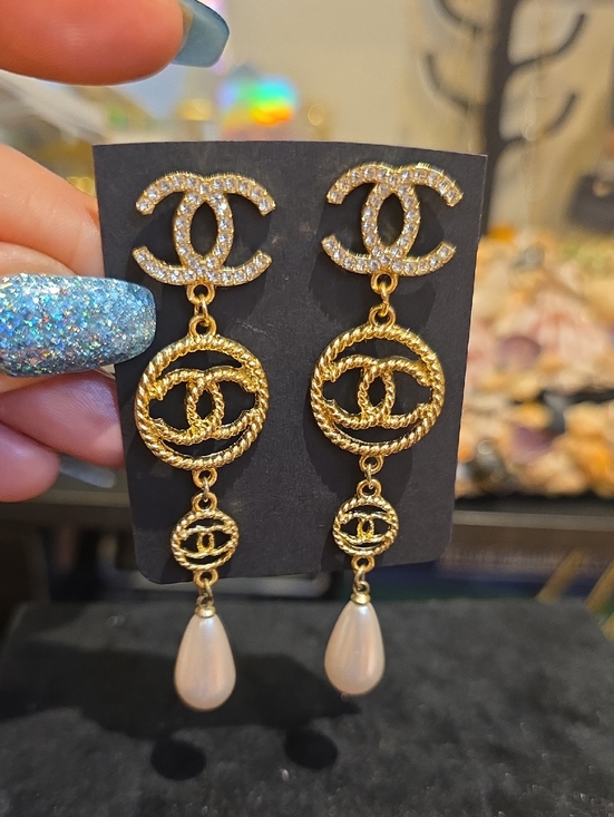 Fashion Jewelry Jewelry - Fashion Jewelry Gold-Tone Pearl Drop Double CC Dangle Earrings